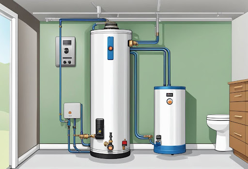 a gas water heater inside a home.