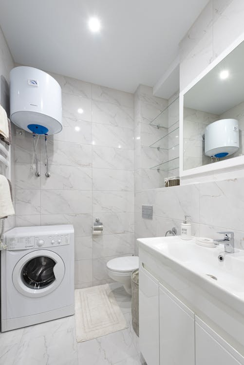 a bathroom with a boiler.